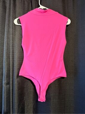 Womens Bright Pink Mock Neck  One-Piece Bodysuit